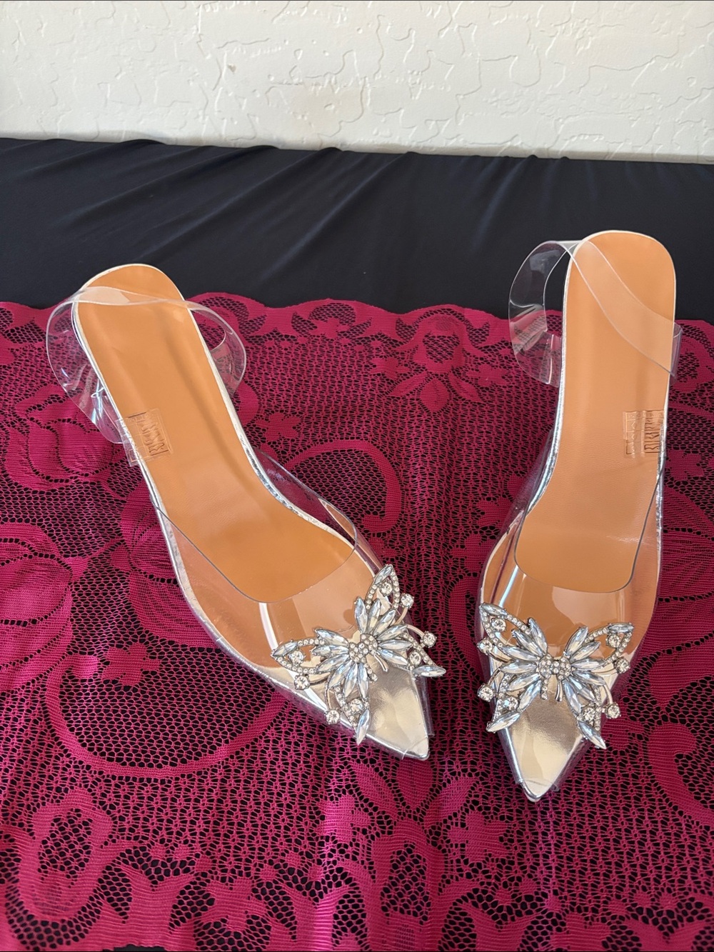 Clear Pointed Mule with Crystal Butterfly Embellishment - Silver DT2203